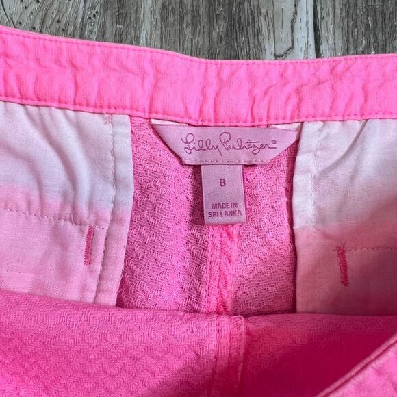 Lilly Pulitzer Adie Pink Sunset Textured Fringe Flat Front Cotton Shorts Size 8 - Picture 2 of 5